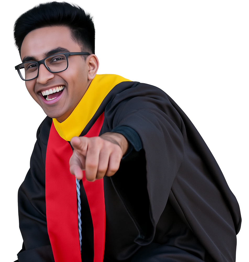 Ayman pointing towards the viewer